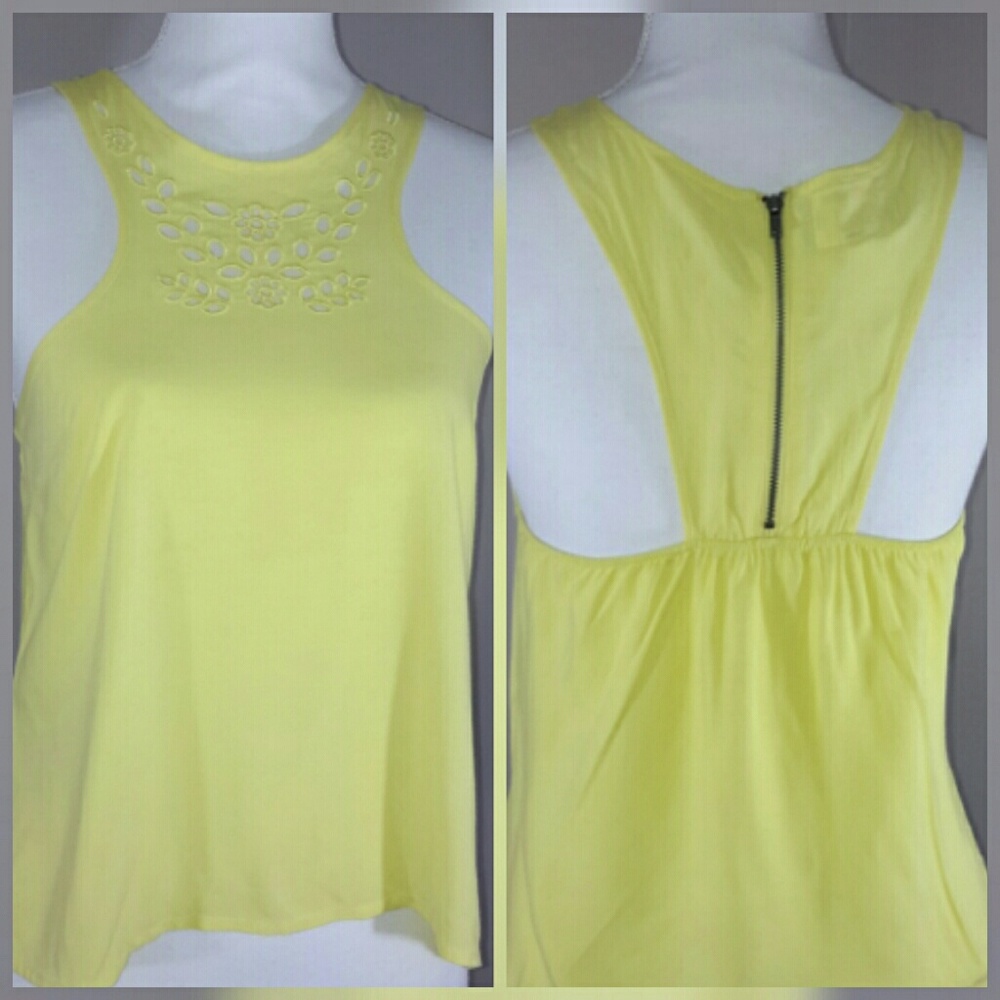 Bright Yellow zippered razorback top NWT